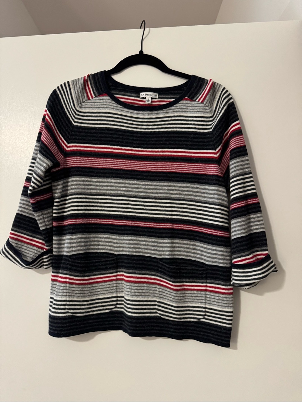 croft & barrow Navy, Gray & Pink Striped Crew Sweater